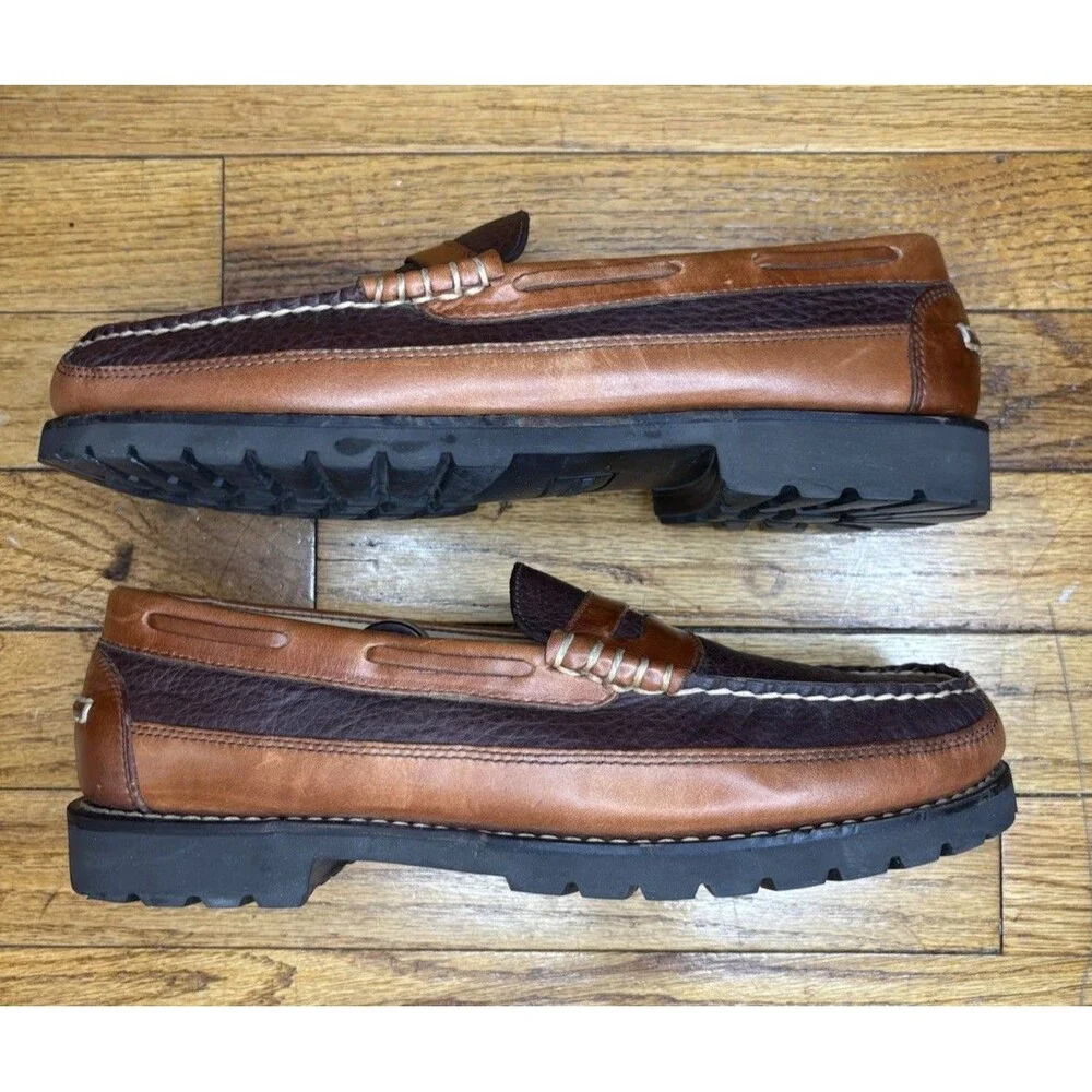 L.L.Bean Men’s Allagash Bison Handsewn Penny Loafers Leather Brown Size 10 EE
